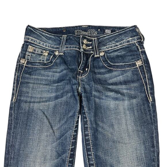 Miss Me Skinny Low Rise Jeans Y2K Wings Bling Rhinestones Embellished Womens 25 - Picture 4 of 8